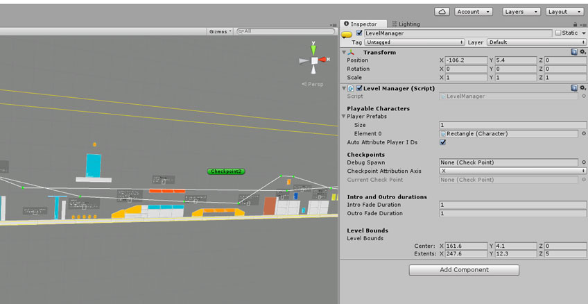The LevelManager's inspector from the FeaturesPlatforms demo scene